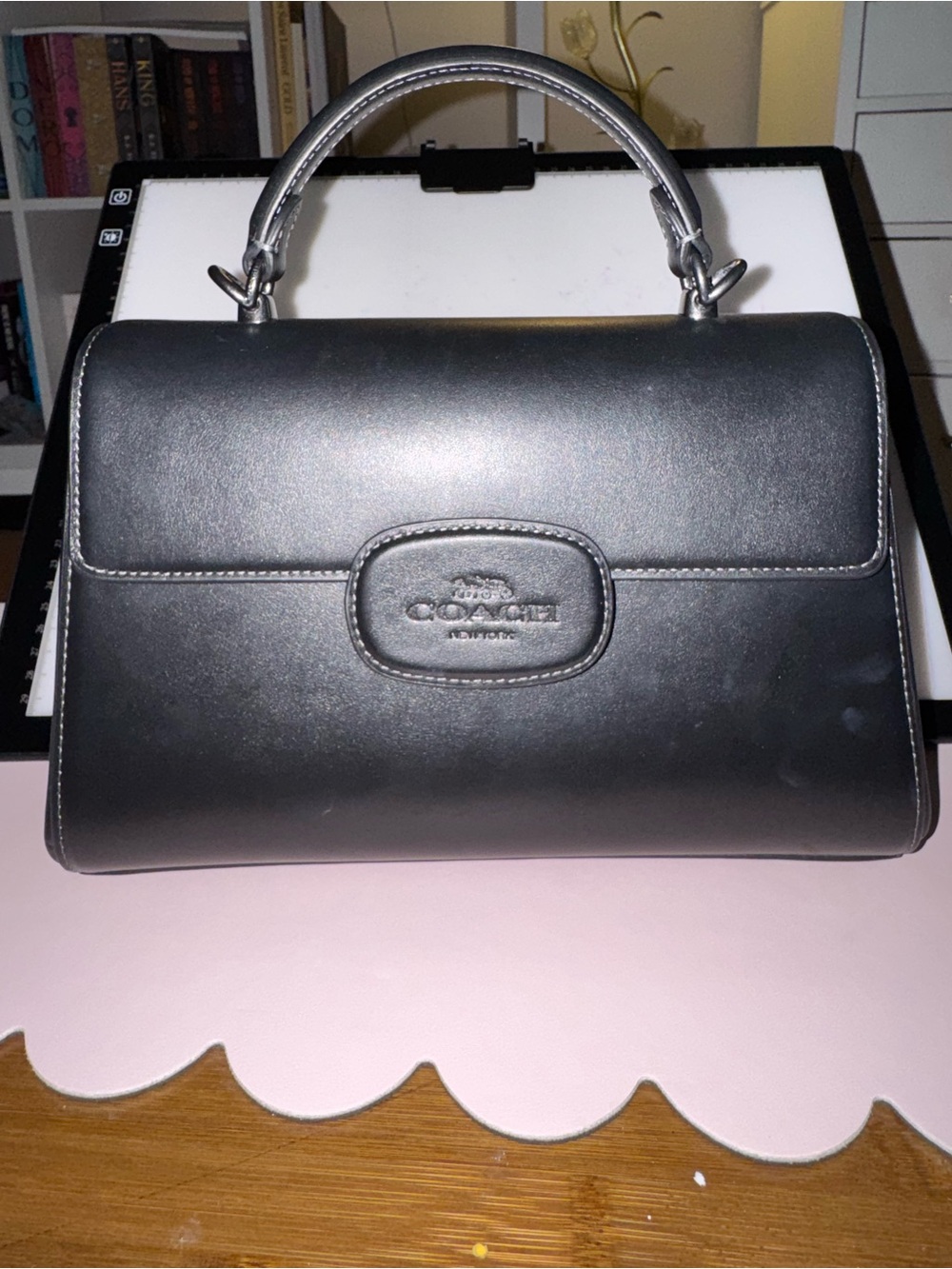 Vintage coach black leather top handle bag shoulder strap